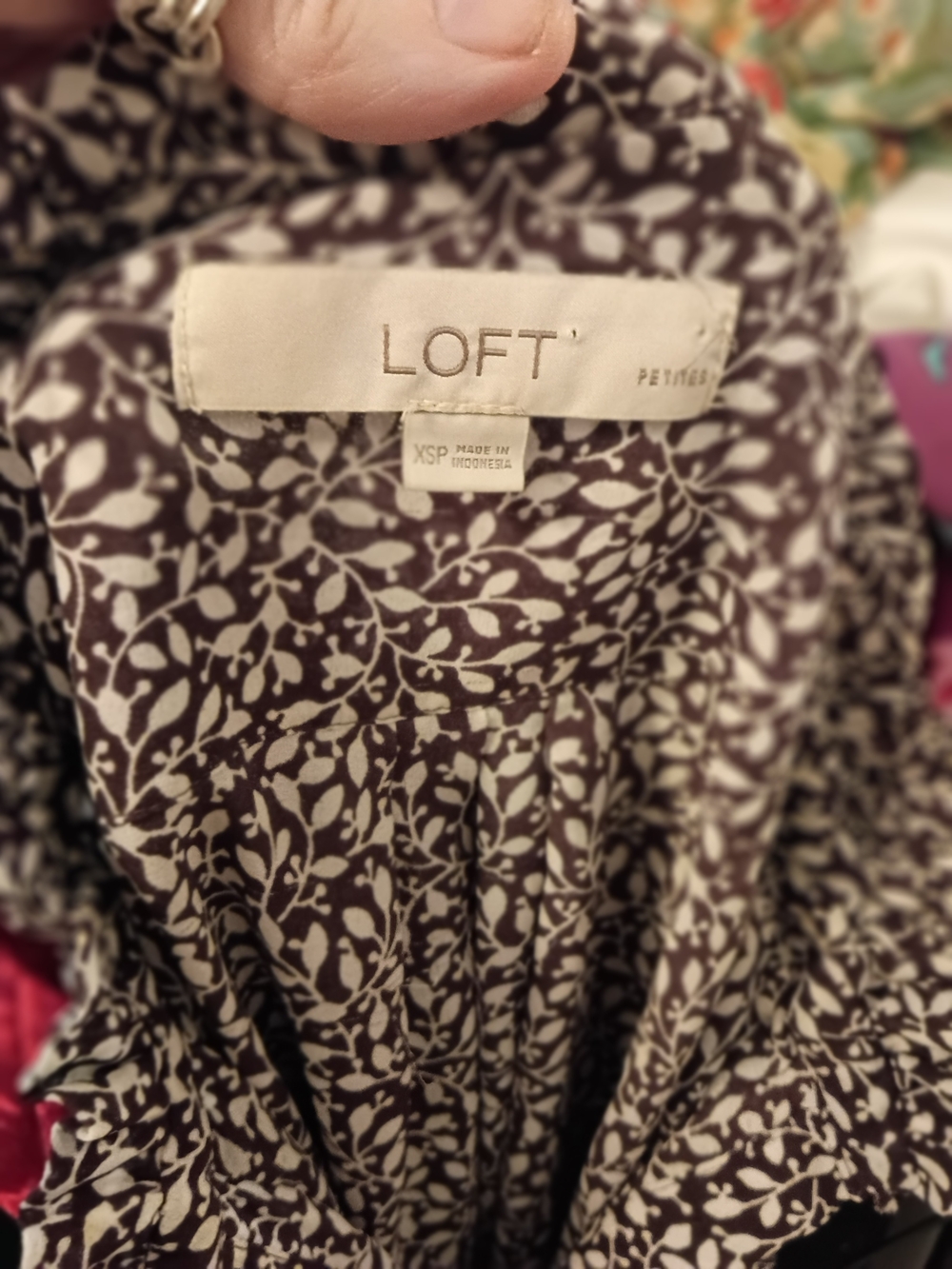 LOFT Brown Printed Long-Sleeve Henley Blouse - Picture 6 of 6